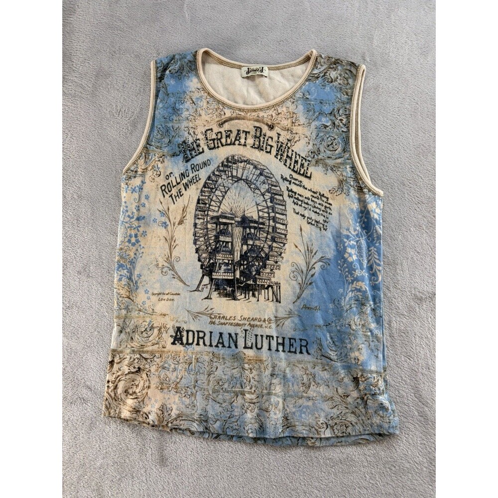 Jamee J Floral Tank Top Womens Large Y2K 2000s Blue/Beige Adrian Luther